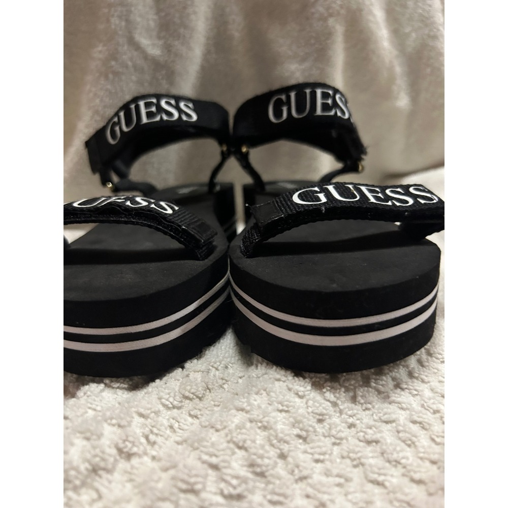 GUESS Womens Black White Logo Strap Platform Sandals Chunky Striped Sole size 7